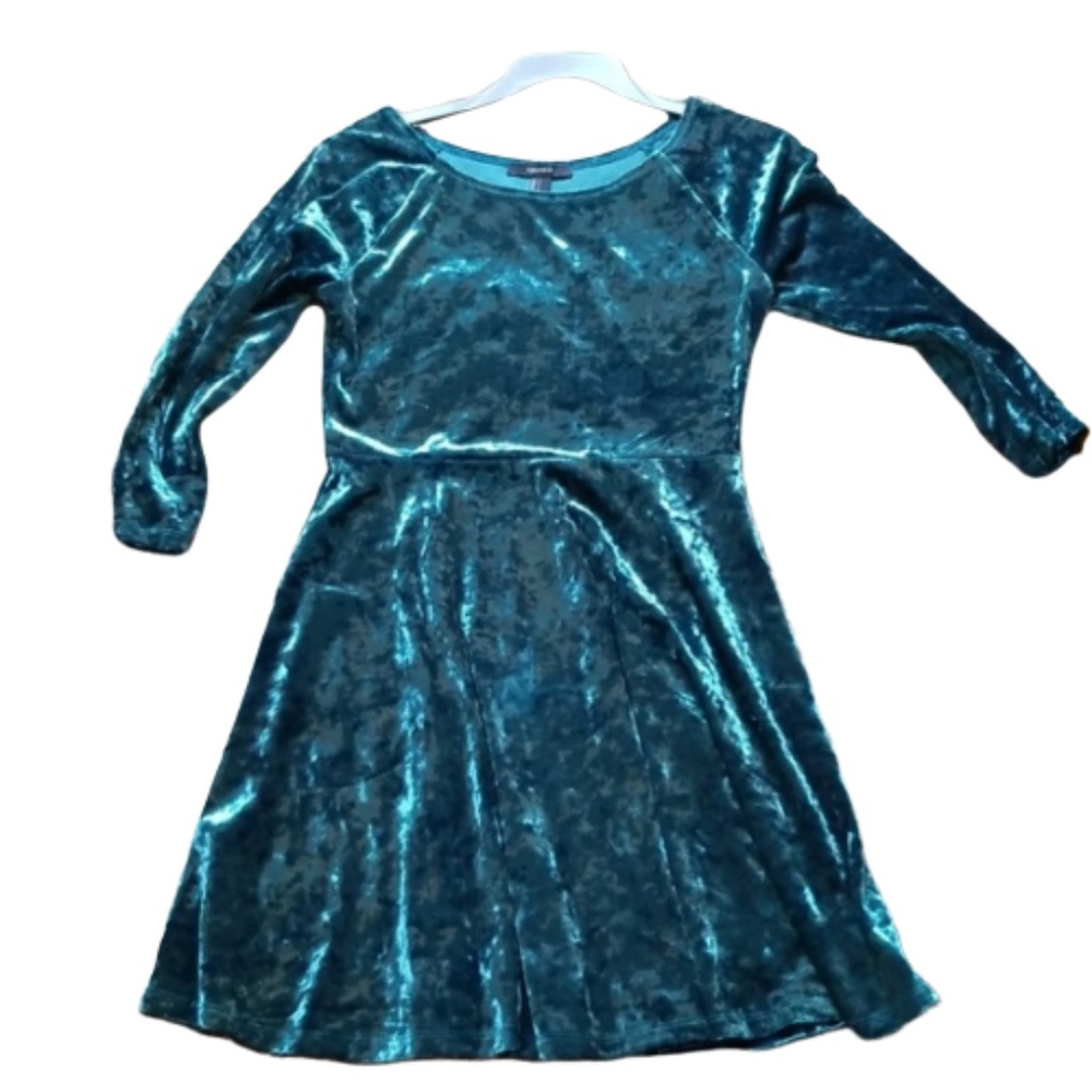 Forever 21 Teal Crushed Velvet Fit and Flare Dress